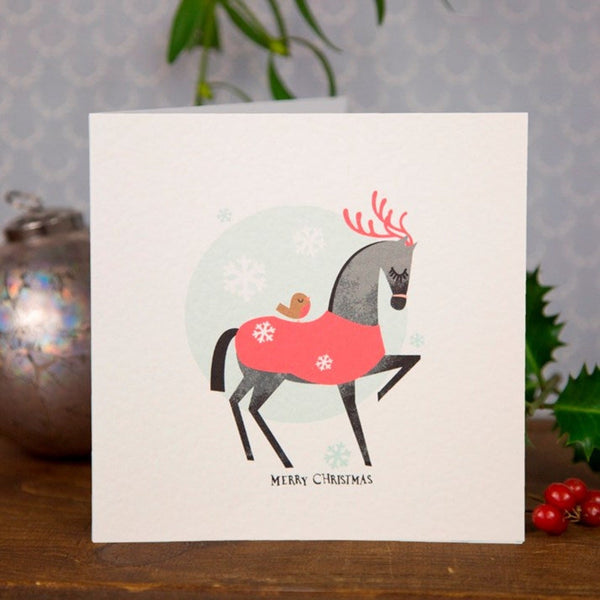 Festive Horse and Robin Christmas Card – Gallop Guru