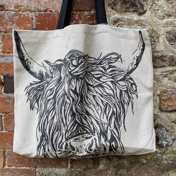 Large Linen Tote Bag with Highland Cow - Gallop Guru