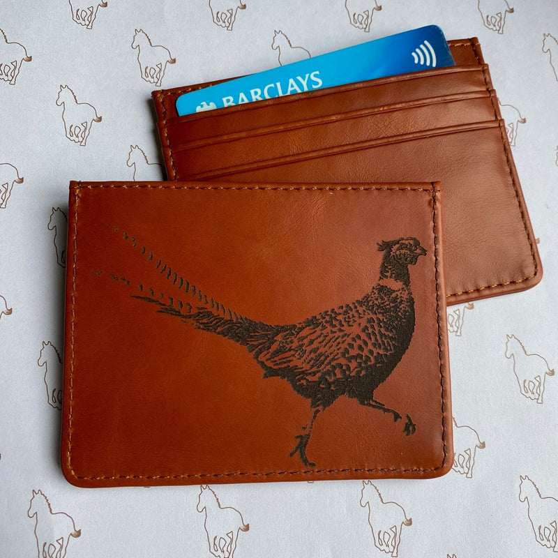 Leather Card Wallet Stag or Pheasant Design - Gallop Guru