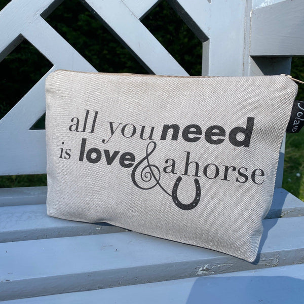 "Love and a Horse" Linen Makeup Bag - Gallop Guru