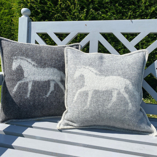 Pure New Wool Grey Horse Cushion - Gallop Guru
