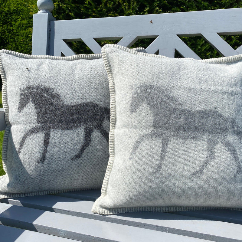 Pure New Wool Grey Horse Cushion - Gallop Guru