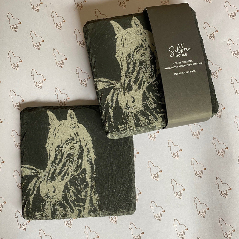 Set of 4 Horse Design Slate Coasters - Gallop Guru