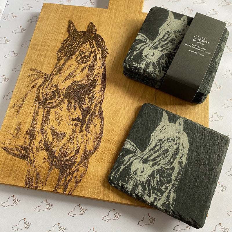 Set of 4 Horse Design Slate Coasters - Gallop Guru